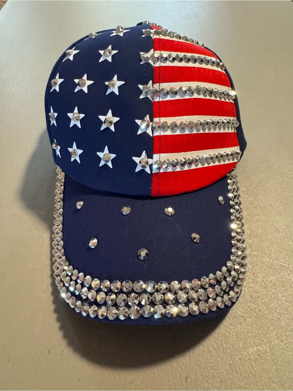 Women’s Bling American Flag Rhinestone Baseball Cap - Blue & Red